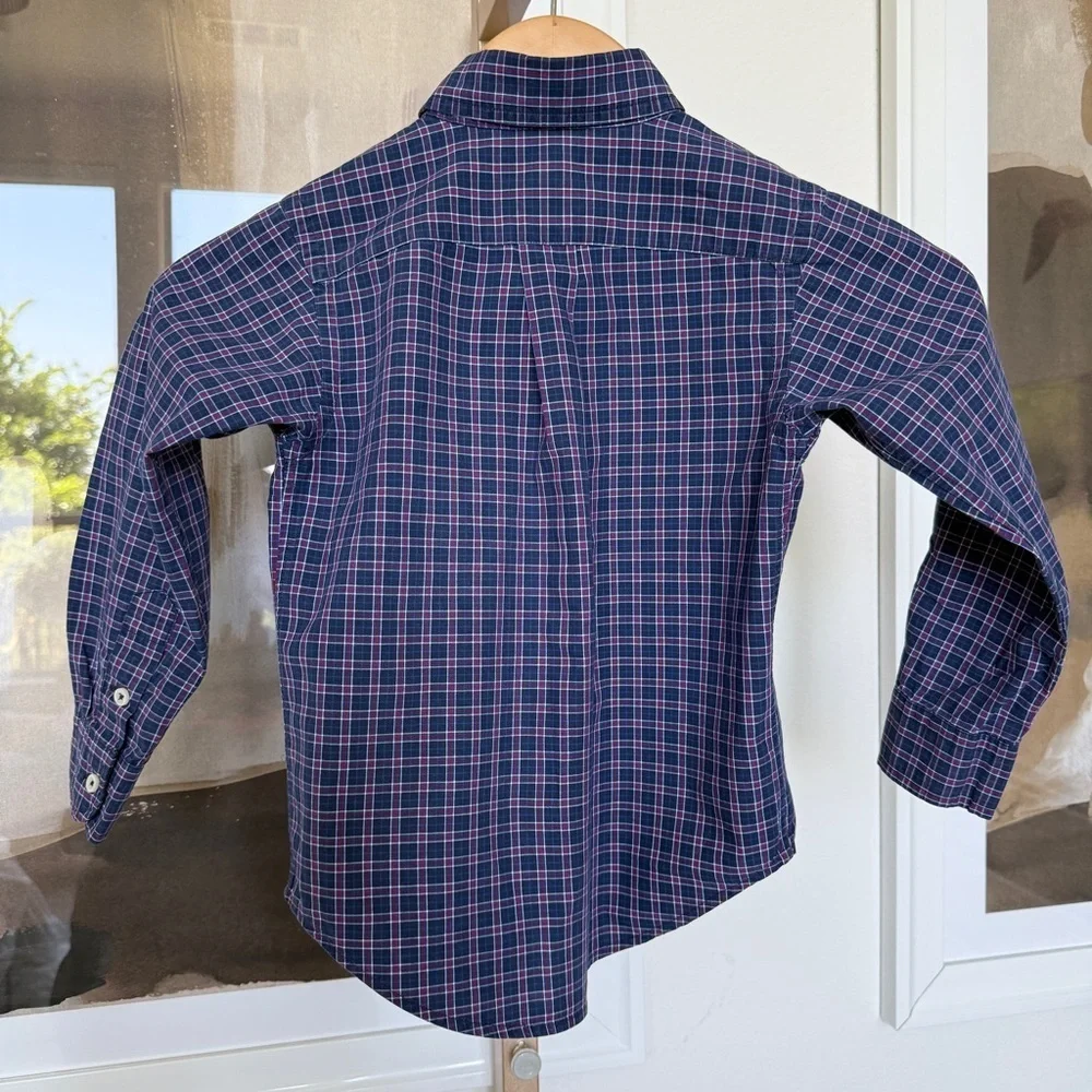 Ralph Lauren Boys Plaid Button-Down Dress Shirt Navy Red White Size 3/3T Cotton